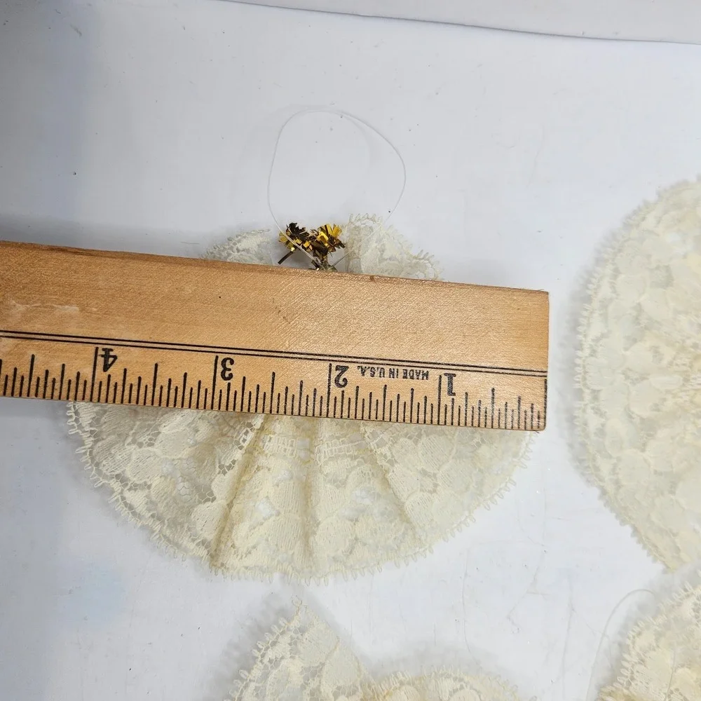 Vintage Handmade Lace Angel Christmas Ornaments Lot of 4 Wood Bead Faces